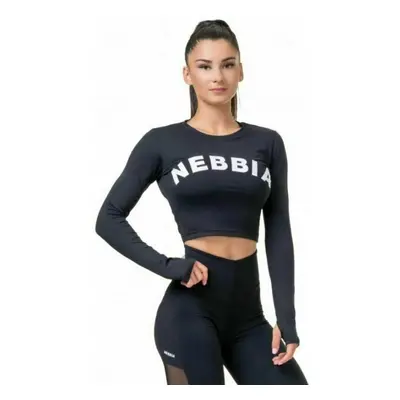 Nebbia Long Sleeve Thumbhole Sporty Crop Top Black Fitness T-Shirt