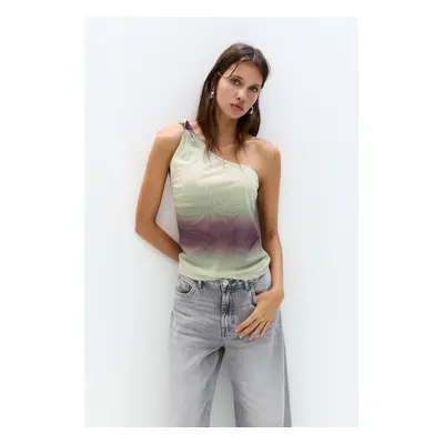 Asymmetric Tulle Top With Knotted Strap