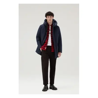 Woolrich Man Parka in Italian Wool and Silk Blend Crafted with a Loro Piana Fabric Blue