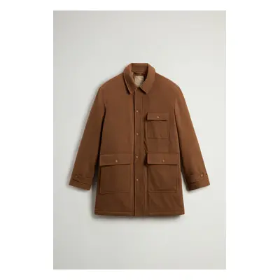 Woolrich Man Coat in Loro Piana Italian Pure Virgin Wool Fabric Beige