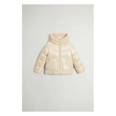 Woolrich Girls’ Glossy Nylon Down Jacket with Sherpa Inserts White