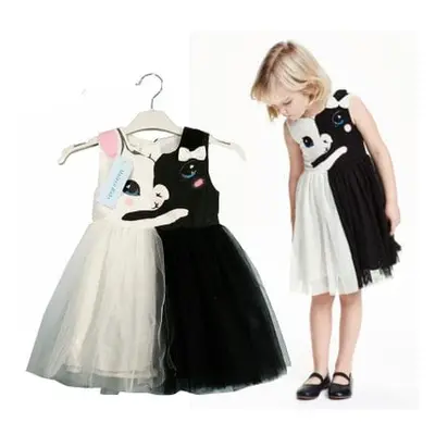 2020 Ramadan New Children Dress Cartoon Black and White Net Gown Dress