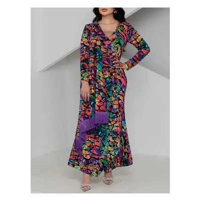 Autumn and winter velvet colorful printed elegant dress