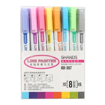 Two-line outline color marker pen, multicolor cute super cute color marker pen, 8 sticks