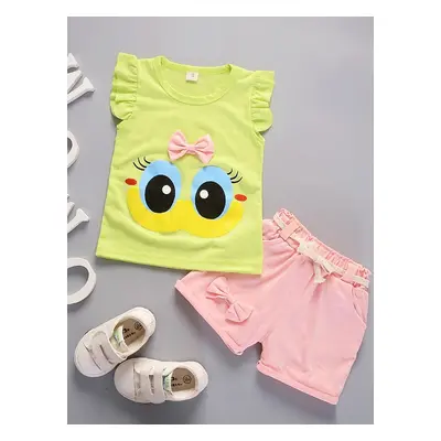 Kid Accessories shoes suit shorts short-sleeved brown Cartoon Girl Children's clothing 2 Pcs