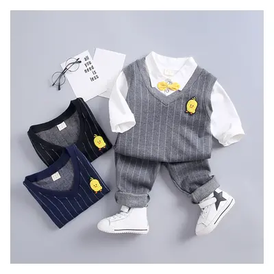 Small and medium-sized children boys autumn cute striped duckling pattern vest long-sleeved thre