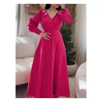 Rose Red Elegant Hot Diamond Neckline Waist Dress