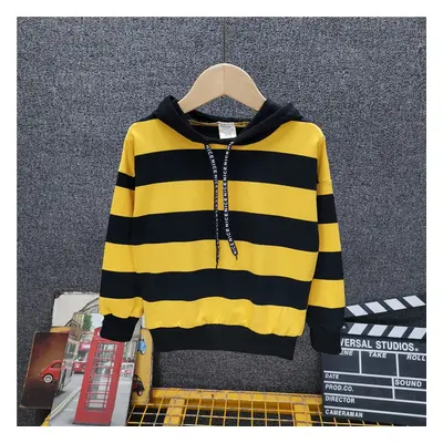 Boys yellow striped sweater 2020 spring and autumn new children's western style hooded tops girl