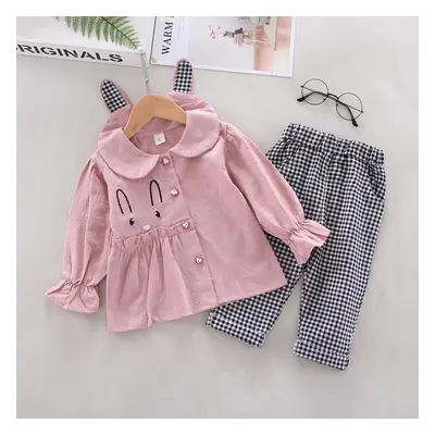 1-3 years old Female Autumn Cotton Regular 2 Pcs Micro elastic Moderate Rabbit Plaid Cute Sweet 