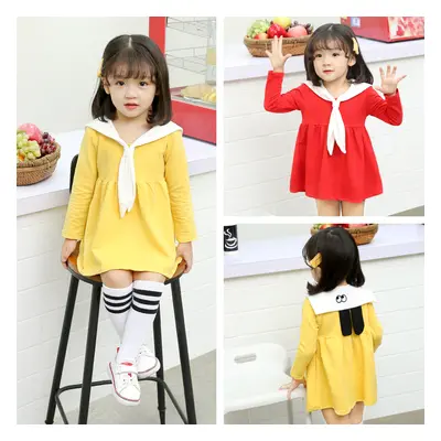 Girls dress 2020 new long sleeve cartoon dress cute baby girl navy style long sleeve short dress