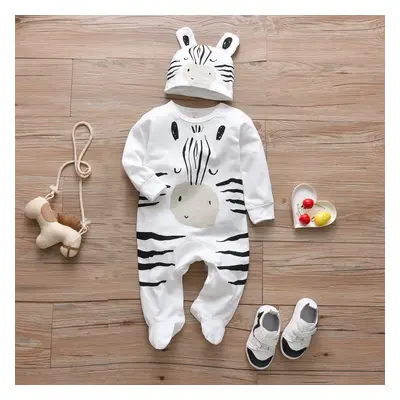 Lovely Cartoon zebra printing Pure cotton long-sleeved One-piece garment Romper Hat baby