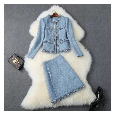 Small fragrance skirt women's 2023 autumn women's clothing new beaded tweed jacket half skirt su