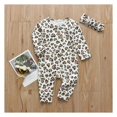 Cotton baby girl romper and cute heart-shaped print long-sleeved jumpsuit and headband