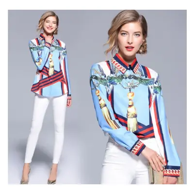 Spring and autumn season Europe and America New trend Ladies printing long-sleeved Lapel fashion