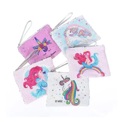 Unicorn Clutch Cartoon girl printing Phone bag Student Sequins Pen Cosmetic Bag