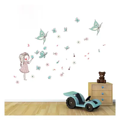 Cartoon Little Girl Butterfly Flyff creative wall posters, children's room kindergarten mother a