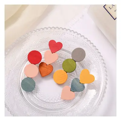 ins Korean color matching love wooden hair clip retro color round duckbill clip simple vigor gir