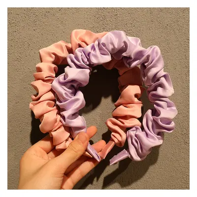 Girls Korean version of the new pleated headband wide side cute face wash solid color satin head