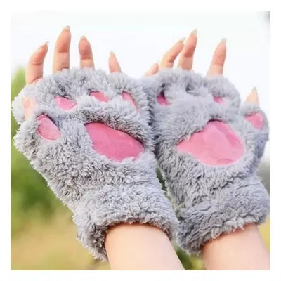 Ladies female students high-end autumn and winter embroidery bear paw cat paw half-finger plush 