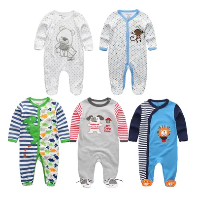 2020 Cartoon Baby Boy roupa de bebes Newborn Jumpsuit Long Sleeve Cotton Pajamas 0-12 Months Rom