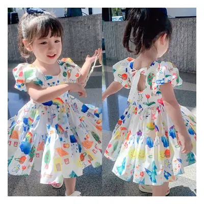 2021 new children's cute graffiti dress girls summer halter dress children skirt 3-8 years old c