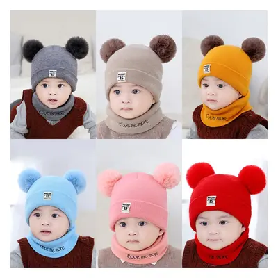 2 piece set cute double ball baby hat bib two piece baby 15 woolen knitted thick warm hat set