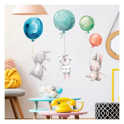 Zsz1046c cartoon bunny balloon wall stickers kids room living room bedroom study decoration stic