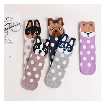 5 pairs of cute Japanese puppy cotton women's tube socks