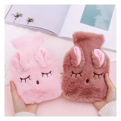 Cute cartoon creative squinted rabbit plush hot water bottle Removable and washable cloth cover 