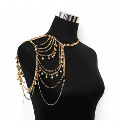 European and American big brand street fashion gold multi-layer tassel ball shoulder chain body 