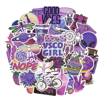 50 PCS VSCO Style Purple Cartoon Kawaii Vinyl Decals Sticker Pack for Laptop Luggage Skateboard 