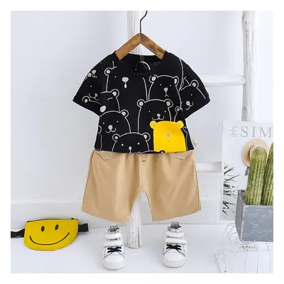 Boys summer cute cartoon bear pattern short-sleeved shorts two-piece suit 0-1-2-3-4-5 years old 