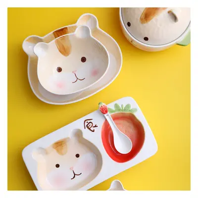 Cartoon strawberry hamster bowl and plate set children's cute ceramic plate bowl divider plate h