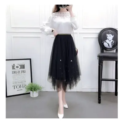 2020 new spring and autumn fashion super lace slimming beaded irregular mid-length high waist me