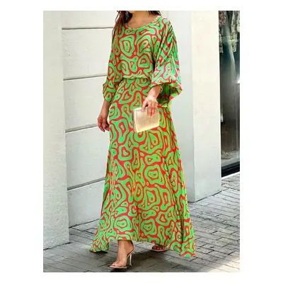 Abstract red pattern green dress suit