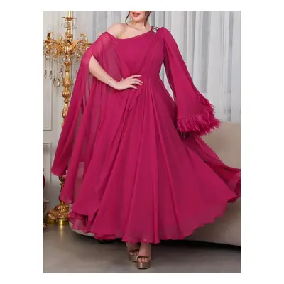 Rose Red Elegant Chiffon Hot Diamond Feather Dress