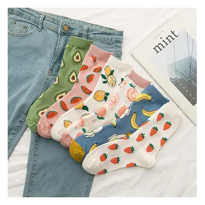 6 pairs of cute and sweet fruit women's tube socks