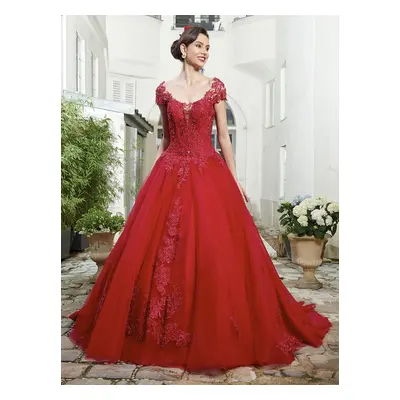 Red Wedding Dresses Tulle Bridal Gown Applique Evening Party Dresses Free Customization