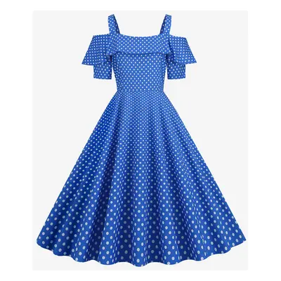 Vintage Glamour Dress 1950s Bateau Neck Short Sleeves Medium Polka Dot Rockabilly Dress