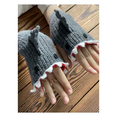 Gloves For Woman Animal Print Crochet Shark Shape Fingerless Home Wear Winter Warm Cute Acc