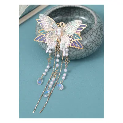 Chinese Style Lolita Accessories Lilac Butterfly Pearls Chains Metal Accessory Miscellaneous