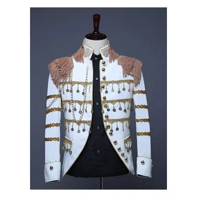 White Palace Performing Arts Tassel Sequin Men's Stage Costume Long Sleeves Retro Costumes For M