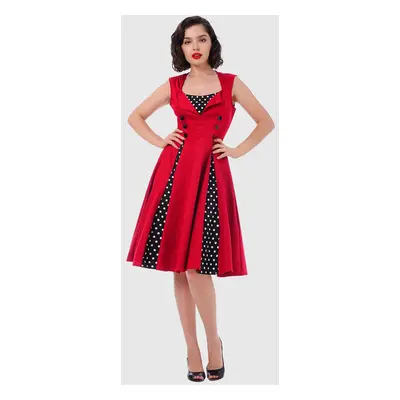 Red Vintage Dress Polka Dot Square Neck Sleeveless Slim Fit Circle Pleated Skater Dress For Wome