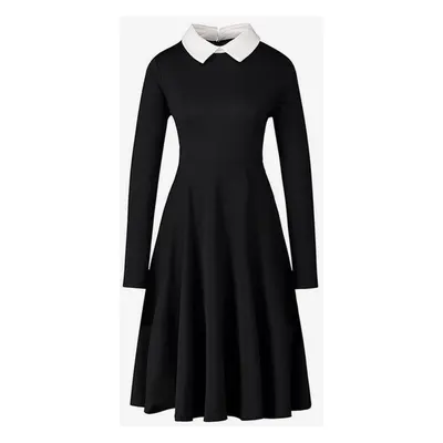 Women Vintage Glamour Dress 1950s Audrey Hepburn Style Turndown Collar Long Sleeves Rockabilly D