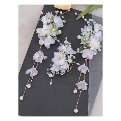 Chinese Style Lolita Accessories Lilac Pearls Chains Flowers Metal Accessory Miscellaneous