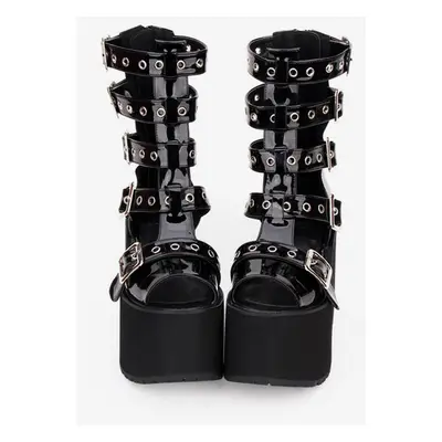 Gothic Lolita Sandal Boots Grommet Metallic Buckle Platform Black Lolita Footwear