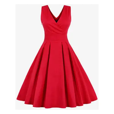 Vintage Glamour Dresses V-neck Sleeveless Criss-Cross Women's Retro Dress In Red