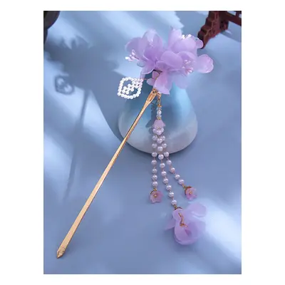 Chinese Style Lolita Accessories Purple Flowers Pearls Accessory Metal Miscellaneous