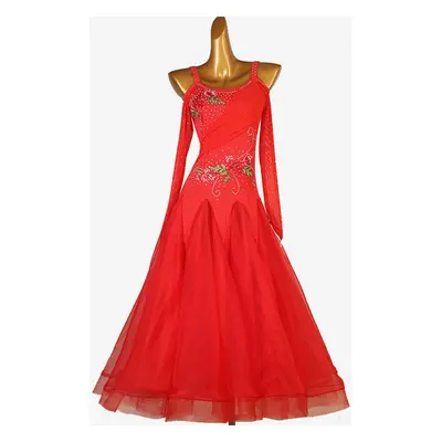 Ballroom Dance Costumes Ture Red Women's Elegant Lycra Spandex Embroidered Rhinestones Dress Dan