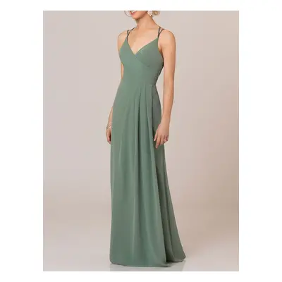 Avocado Green Cheap Wedding Dresses V Neck Sleeveless Backless Pleated Chiffon A Line Floor Leng